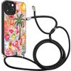 Kueqeay Custodia con Cordino per iPhone 14 6,1 Morbido TPU Bumper Cover del Modello Colore Nero con Laccio Collana Silicone Antiurto Protettivo Case Regolabile Cellulare Girocollo, 09
