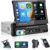 Hikity CarPlay Autoradio 1 Din con Flip Out Schermo da 7 Polllici Touchscreen Android Auto Radio con Bluetooth Stereo Auto Radio Supporto FM TF/AUX/USB+Retrocamera