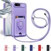 Aithne Cover Compatibile con iPhone 8 Plus/7 Plus/iPhone 6s Plus/6 Plus, Slidable Protezione Fotocamera, 360°Anello Support Slot Schede Cordino Collana Necklace Silicone Case - Porpora