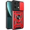 COMAKU Cover Armor per Motorola Edge 50 Neo, Custodia TPU+PC Antiurto con Scorrevole Cover Anello Supporto - Rosso