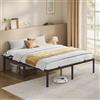 VASAGLE Struttura Letto Matrimoniale, Telaio Letto in Metallo con Ripiani Portaoggetti, per Materassi da 160 x 190 cm, Montaggio Facile, Nero Classico RMB099B01