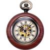 TREEWETO Orologio da taschino meccanico automatico in legno vintage per uomo e donna, quadrante scheletrato steampunk, con catena + confezione regalo, bianco, Retrò