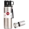 GJV Borraccia termica da 1500 ml, in acciaio inox, con tazza, per bevande calde/fredde, isolamento per 24 ore, per viaggi (argento)