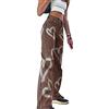 Caziffer Jeans a Gamba Larga da Donna a Vita Alta Jeans Dritti Larghi Casuali Pantaloni Larghi Stampati a Farfalla e Cuore Pantaloni in Denim Y2K Streetwear Fashion (Cuore Marrone, XL)