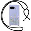 Yoedge Cover con Cordino per Google Pixel 9a 5G 6,2, Trasparente Aesthetic Disegni Fiori Custodia con Collana Tracolla Laccio Collo, Sottile TPU Bumper Silicone + PC Antiurto Protettiva Case,02