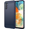 owlhold Cover per Samsung Galaxy A14 4G/5G, Custodia Spazzolata e Fibra di Carbonio Morbido Silicone TPU Slim Fit Case, Antiurto, Antigraffio, Antiscivolo, Protezione Grado Militare, Blu