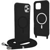YFSYLL Magnetica Cover per iPhone 13 Pro Max con Cordino,Compatibile con MagSafe,Silicone Case con Regolabile Cordino da Collo Nylon Catena Collana Tracolla - Nero