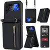 ZHOZEXIN Elegante custodia in pelle per Samsung Galaxy Z Flip 4 con chiusura lampo scomparto per carte di credito, scomparto per soldi, tasca per cellulare con cordino