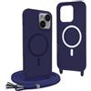 YFSYLL Magnetica Cover per iPhone 15 Plus con Cordino,Compatibile con MagSafe,Silicone Case con Regolabile Cordino da Collo Nylon Catena Collana Tracolla - Blu
