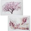 DRW Set di 2 quadri di alberi con cornice in legno bianco e rose 93x4.2x63 cm