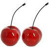 DONREGALOWEB Set di 2 statuette di ciliegie rosse in ceramica con coda metallica