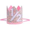 BOXOB Cappello di Compleanno, Glitter Cappello con Corona Arcobaleno 1/2 Carina Decorazioni il Compleanno di 6 Mesi per Accessori Fotografici feste