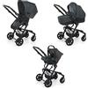 Foppapedretti Trio Up3 I-Size, Sistema Modulare Combinato per Bambini, Navicella Passeggino e Seggiolino auto I-Size, Comodo e Leggero, Maniglione e Poggiagambe Regolabili, conforme ECE R129, Galassia