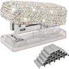 Blueshyhall Mini cucitrice glitterata con strass diamantati, mini cucitrice con 1000 graffette da 26/6, piccolo mini cucitrice per ufficio, scrivania (bianco)