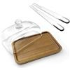 Ikerall Alzata rettangolare in legno con cupola in vetro, grande mini supporto per torte con campana in vetro trasparente, vassoio per torte, per cucina, feste di compleanno, matrimoni, CAKE-FANG01