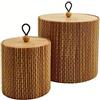 Hafeehoo Gekkoli Set di 2 scatole portaoggetti con coperchio in bambù, rotondo/rettangolari, piccole, marrone (rotonde (Φ8 x 8,2 / Φ12 x 11,2 cm),