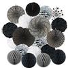 ZERODECO Nero Decorazione per Feste, Ventilatori di Carta, Pompons e Palle a Nido d'Ape per Decorazione della Festa di Capodanno, Laurea, Compleanno