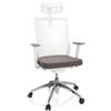 HJH Office 657632 Sedia da ufficio ergonomica ASPEN WHITE PRO Sedia da scrivania con poggiatesta regolabile, schienale in rete, tessuto grigio/bianco