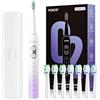 YUNCHI C2 Spazzolino elettrico 40000VPM, Spazzolino da denti sonico per adulti e bambini, carica USB-C 30 giorni, 5 modalità di pulizia, timer 2 minuti, 8 testine da viaggio, custodia viola e bianco
