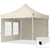 TOOLPORT Gazebo Pieghevole Giardino 3x3m - 2 Laterali (con finestre) Telo 700N Poliestere Idrorepellente Padiglione Mercati Sagre Crema
