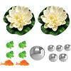 JINJUMEI Set di Decorazioni per Laghetti da Giardino, 4 Mini Rane, 2 Carpe Koi, 2 Fiori galleggianti per laghetti e 6 Palline da Nuoto per laghetti da terrazzo, laghetti, fontane solari da Giardino