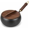 VersaGenius Padella in ghisa da 24 cm con coperchio in legno, wok in ghisa profonda non | Padella in ferro stile giapponese per friggere, scottare, cuocere a fuoco lento e brasare, stufe elettriche a induzione a gas