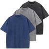 HOUZONIY 3PC T-Shirt Basic Oversized a Maniche Corte, Magliette Larghe Uomo, Washed Heavy T-Shirt Uomo, Casual, per Palestra(Blu/Grigio/Nero L)