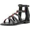 QUEEN HELENA Sandali alla Schiava in Pelle Bassi Casual Borchiati Donna S-36 (Nero, numeric_36)