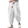 OBiQuzz Pantaloni harem da uomo giapponesi, tinta unita, per il tempo libero, in cotone e lino, larghi, casual, lunghi, traspiranti, per il tempo libero, da uomo, da jogging, da yoga, bianco, M