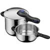 WMF Perfect Plus One Pot - Set di 2 pentole a pressione a induzione, pentola a pressione da 6,5 l + segnale di cottura da 3 l, 2 livelli di cottura, manico rimovibile, regolatore di livello di cottura