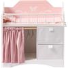 ROBUD Letto per bambole in legno, giocattolo per bambole, letto con armadio, biancheria da letto, spazio e ganci, letto per bambole fino a 55 cm, accessorio per bambole per bambini dai 3 anni in su