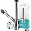 Engelbach® Sifone lavabo bagno 1 1/4 salvaspazio con attacco lavatrice - Scarico universale completo con tubo, piletta e guarnizioni