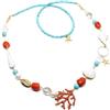 Silvia Creations And Co Collana da Donna Estiva con Pietre Naturali 2 in 1 Ciondolo Corallo Smaltato Conchiglie Turchese Corallo Bambù e Acciaio Dorato