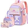 Tanou Zaino Scuola Primaria Bambina Zaini Medie 3 Pezzi con Borsa Termica e Astuccio Zaino Kawaii per la Scuola Elementare e Media in Stile Frigorifero per Ragazze, Rosa