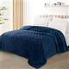 Exclusivo Mezcla Coperta Plaid Pile di Flanella per Divano, 150x200 CM Coperta Letto Singolo Matrimoniale con Motivo a Scacchi, Morbida e Calda, Blu marino