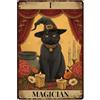 WADORN Targa In Metallo con Scritta Tarot Cat, Targa In Latta Retrò Divertente Da 20x30cm per Caffè Pub Bar Casa Vintage con Scritta Il Mago I Tarocchi Il Gatto Il Cappello Poster Da Parete