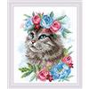 RIOLIS - Gatto tra i fiori 2088, Punto croce 15x18, Punto croce kit da ricamare, Disegni da ricamare, Embroidery kit, Kit ricamo punto croce