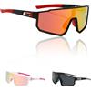 PHMING 3 Pezzi Occhiali Veloci Uomo Donna, Occhiali da Sole Sportivi Protezione UV400, Visione Chiara, con Naselli Morbidi, per Corsa, Ciclismo, Arrampicata (Rosso, Grigio e Rosa)