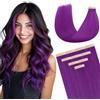 DOORES Extension Biadesive Capelli Veri, 10pz 35cm 25g Viola Brillante Tape in Hair Extension Biadesive Capelli Veri Lisci Remy
