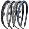 FloralGrace 4 fasce per capelli da donna, colore nero, argento, grigio, blu scuro, con denti, antiscivolo, per capelli in cristallo, per donna