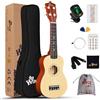 Winzz Kit di base per ukulele soprano per principianti, con custodia, sintonizzatore clip on, corde aggiuntive, cinghia, plettro, adesivo tastiera, carta di accordo, panno lucidante, colore naturale
