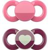 dentistar Day & Night Succhietto set da 4 - Taglia 2 per 6-14 mesi - Succhietto in silicone delicato su denti e mascella - Rosa & Viola con cuore - Made in Germany