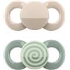 dentistar Day & Night Succhietto set da 4 - Taglia 2 per 6-14 mesi - Succhietto in silicone delicato su denti e mascella - Avorio & Verde con spirale - Made in Germany
