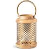 DRW Lanterna portacandele in legno e metallo in oro 16 x 16 x 24 cm