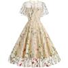 Generico Vestito Donna Elegante,Abiti da Sera per Donna Abito in Tulle con Maniche A Cappuccio Abiti Estivi A Trapezio con Ricami Floreali Stile Anni '50 E '60 Rockabilly Swing Cocktail Party Elegante Abito