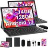 GOODTEL 2024 Newest Tablet 10 Pollici 14GB RAM+128GB ROM (1TB TF),Android 13 Tablets,5G + 2.4G WiFi,Bluetooth 5.0,GPS,Batteria 8000mAh,GMS,8MP+5MP,Tablet PC con Custodia,Tastiera e Mouse,Nero