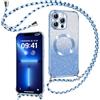 Phoona Cover Magnetica Glitter per iPhone 13 Pro con Cordino, [Compatibile con MagSafe], Brillantini Sottile Lucida TPU Silicone Custodia per iPhone 13 Pro Morbido Antiurto Cover, Blu
