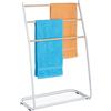Relaxdays Porta Asciugamani da Terra, in Metallo, 3 Aste in Effetto Legno, Appendi Salviette, 87 x 58 x 29,5 cm, Bianco