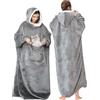 Elaxi Coperta con cappuccio extra lunga oversize, morbida coperta indossabile in sherpa con maniche, tasche in pile caldo indossabile, felpa gigante per donne e uomini, Grigio scuro, Oversized