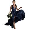 BABYONLINE D.R.E.S.S. Abito da sera lungo spacco sexy scollo a V profondo chic elegante abito di gala promozionale, Blu marino, 48